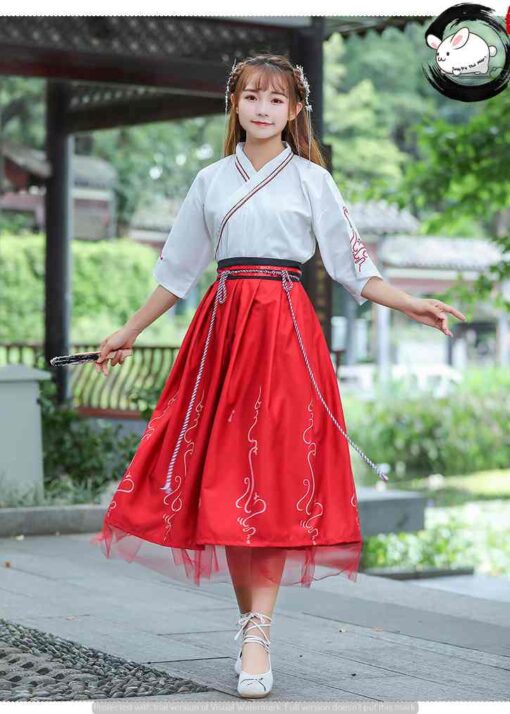 Hán phục cách tân - Hanfu cách tân váy đỏ 3 hanfu cach tan vay ngan 9